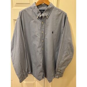 Ralph Lauren Mens XL Classic Fit Blue Plaid Button Down Shirt Long Sleeve Pony